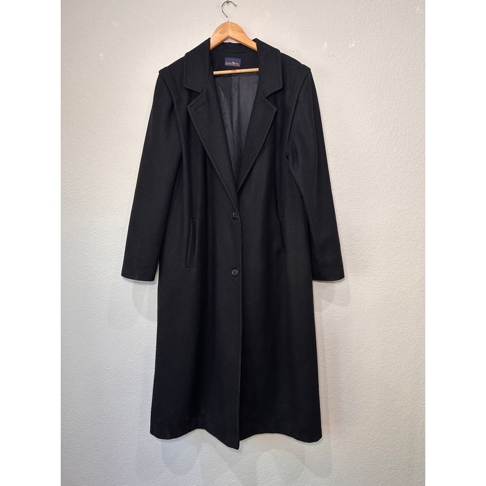Hunters‎ Run Womens Wool Blend Long Trench Coat Black Vintage Union Made USA
